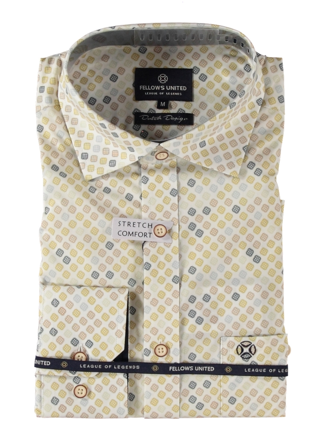 51.6645-153 Shirt korte mouw grid stretch Oker 51.6645-153