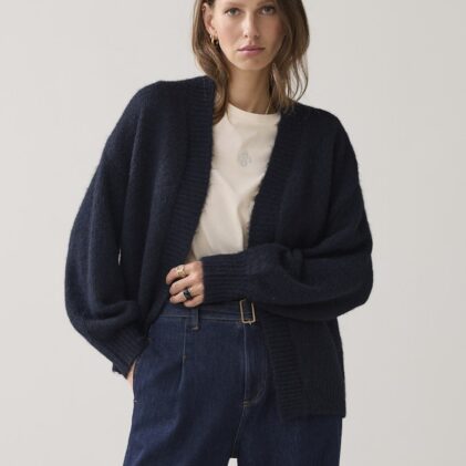 Puff sleeve cardigan melange knit 7s5844-7997-495